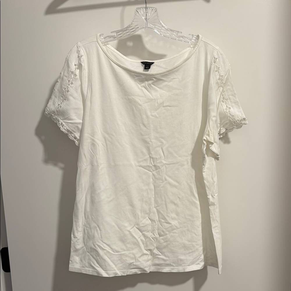 Ann Taylor White Lace Sleeve Top